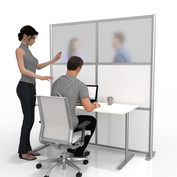 68" wide x 75" high Office Partition Room Divider, White & Translucent Panels