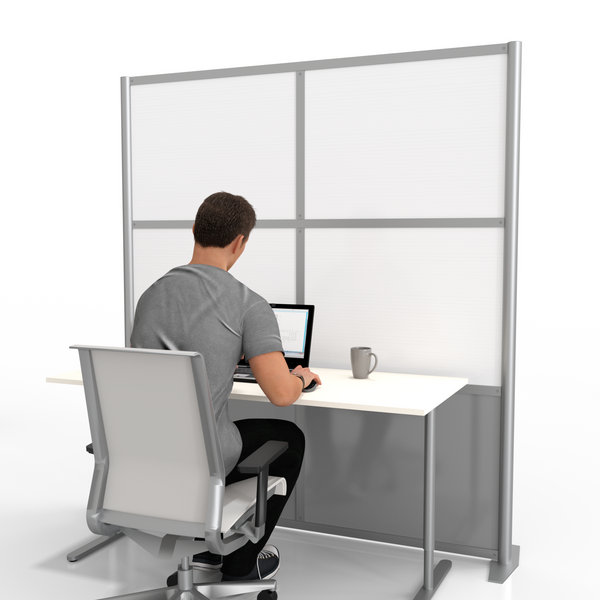 68" wide x 75" high Office Room Divider, White Twin Wall & Gray Gloss Plexiglas Panels