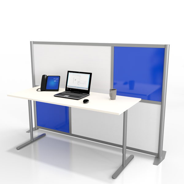 75" wide x 51" high Modern Office Partition Desk Divider - Blue & Translucent - Model SW7551-2