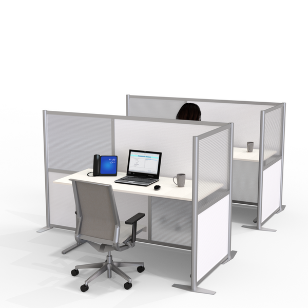 84" L x 35" W x 51" H L-Shaped Office Partition, White & Translucent Panels