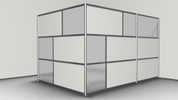 L-Shaped Office Partition, 124" x 84" x 75" high, White and Translucent Panels