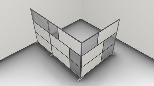 L-Shaped Office Partition, 124" x 84" x 75" high, White and Translucent Panels