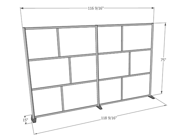 Dimensions for modern room partition for offices, healthcare, dental, restaurants and medical uses