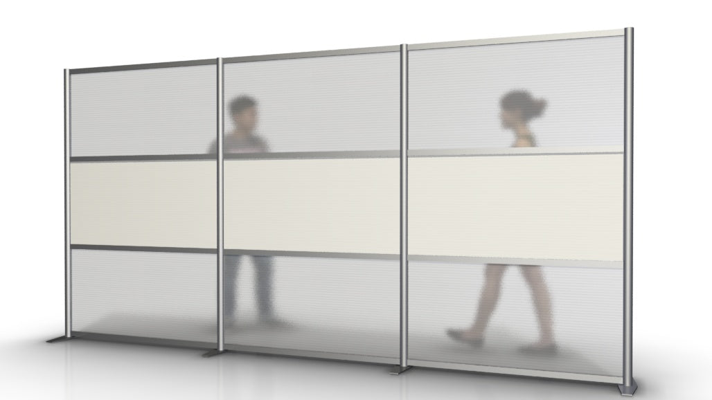 148" wide office partition & room divider with translucent & white panels