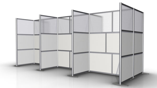6 Workstations Office Partitions Configuration White & Translucent