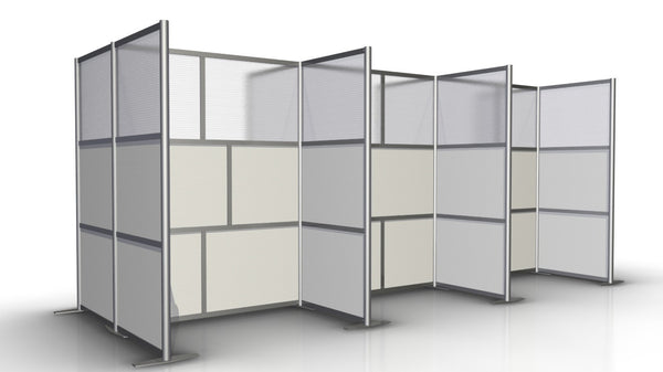 6 Workstations Office Partitions Configuration White & Translucent