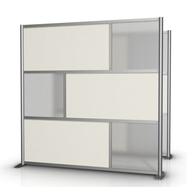 75" wide by 75" tall Office Partition with White & Translucent Panels, Modular Room Partition System to divide offices, desks, healthcare facilities, to divide rooms. Room dividers for offices, office cubicles, partition walls