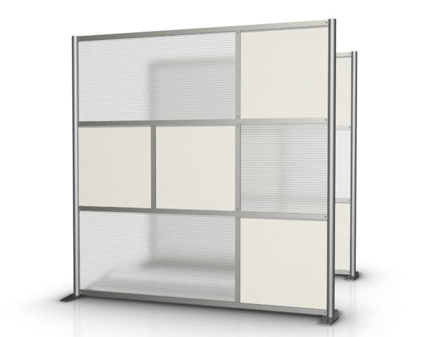 75" wide by 75" tall Modern Office Room Partition with White & Translucent Panels
