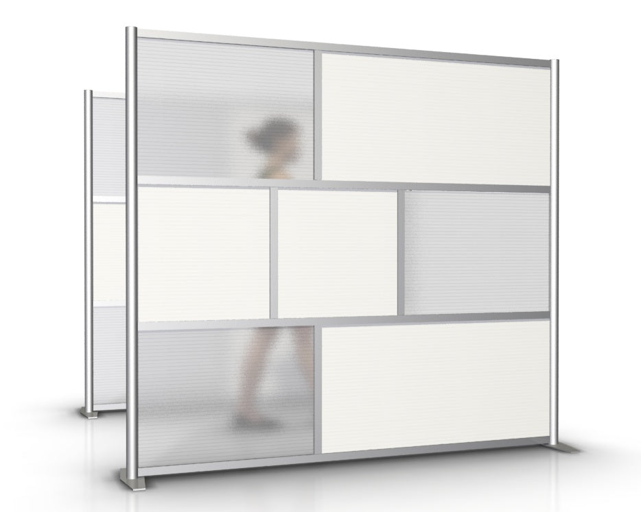 84" wide by 75" tall modern room partition office divider with white and translucent panels