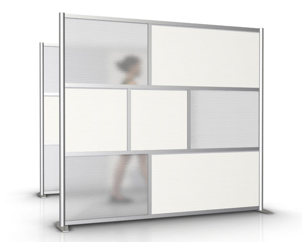 84" wide by 75" tall modern room partition office divider with white and translucent panels