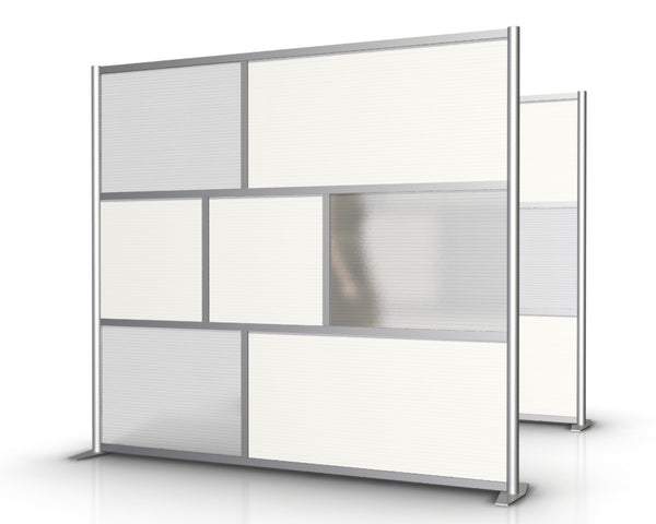 84" wide by 75" tall modern room partition office divider with white and translucent panels