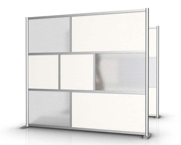 84" wide by 75" tall modern room partition office divider with white and translucent panels