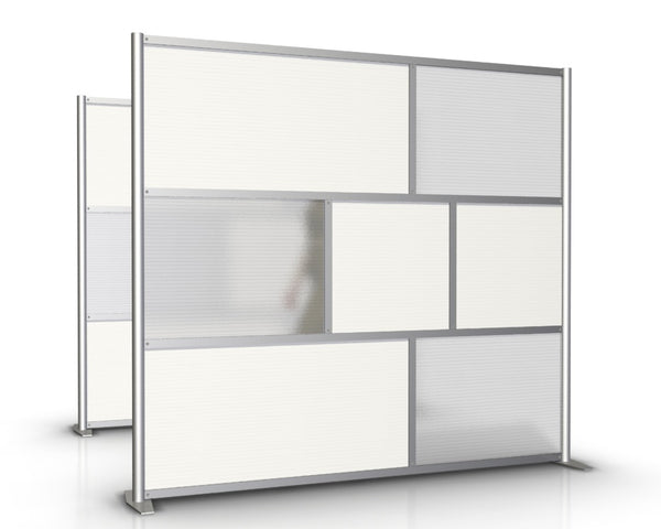 84" wide by 75" tall modern room partition office divider with white and translucent panels