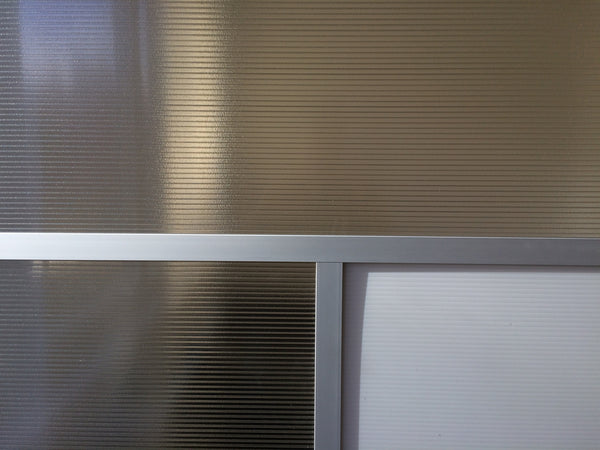 L-Shaped Modern Room Partition, 19'-3" by 5'-8" with Clear and White Panels