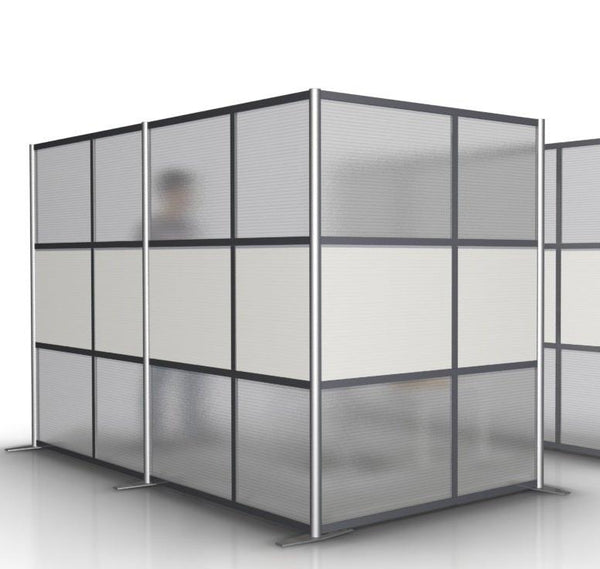 L-Shaped Office Partition, 118" x 60" x 75" Tall, White & Translucent Panels