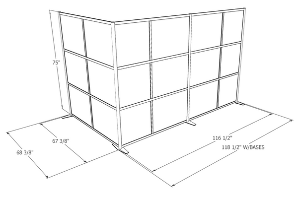 modern room partition L-Shaped Cubicle dimensions diagram
