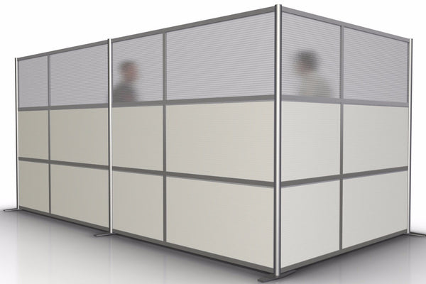 L-Shaped Office Room Partition - 166" x 84" x 75" High, White & Translucent Panels