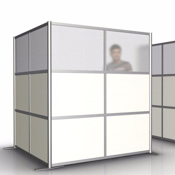 L-Shaped Office Room Partition - 68” x 68” x 75” High, White & Translucent