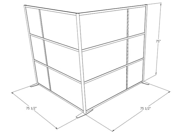 75"L x 75"W x 75" high - L-Shaped Office Partition, White & Translucent Panels