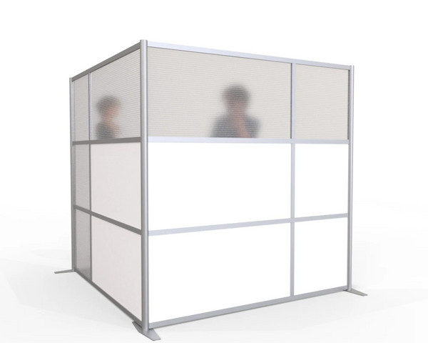 75"L x 75"W x 75" high - L-Shaped Office Partition, White & Translucent Panels