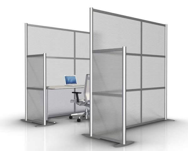 L-Shaped Office Partition, 75" x 27" x 75" & 51" high with translucent panels