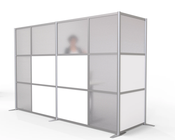 118"L x 35"W x 75" high - L-Shaped Office Partition, White & Translucent Panels