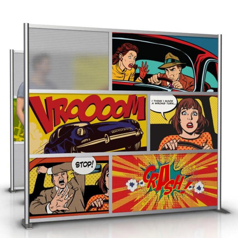 Retro Vintage Comic Book Art Office Partition with printed art on panels