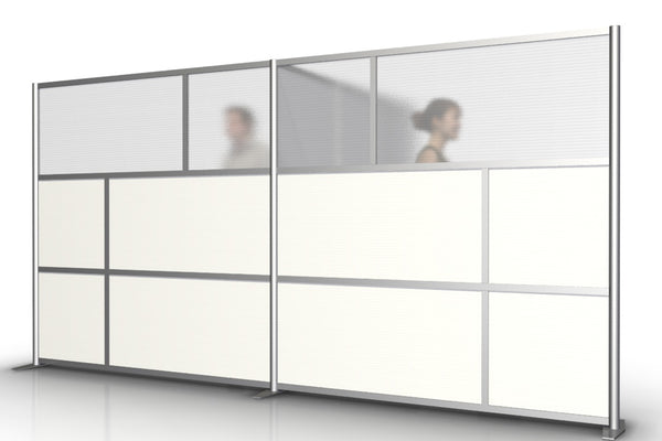 148"L x 92"W x 75" high, T-Shaped Office Partition, Translucent & White Panels