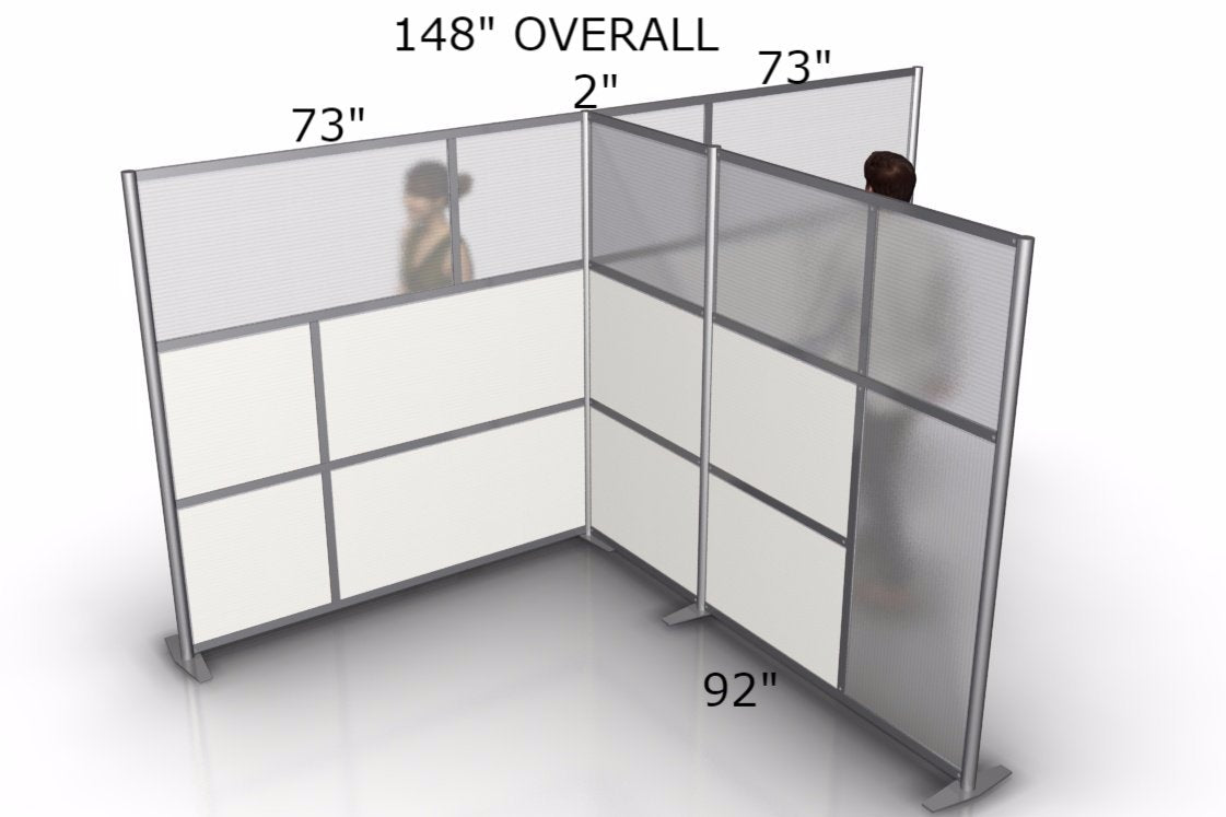 148"L x 92"W x 75" high, T-Shaped Office Partition, Translucent & White Panels