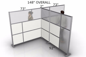 148"L x 92"W x 75" high, T-Shaped Office Partition, Translucent & White Panels