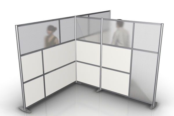 148"L x 92"W x 75" high, T-Shaped Office Partition, Translucent & White Panels