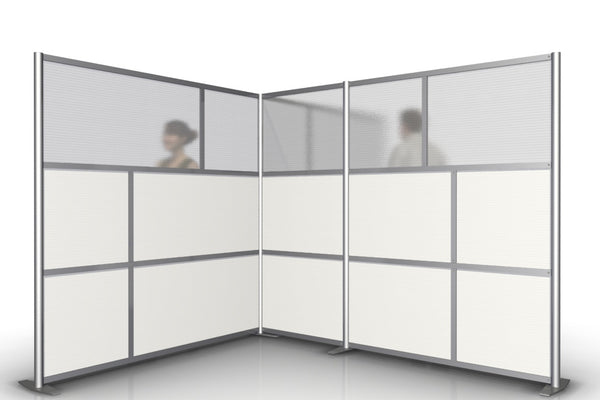 148"L x 92"W x 75" high, T-Shaped Office Partition, Translucent & White Panels