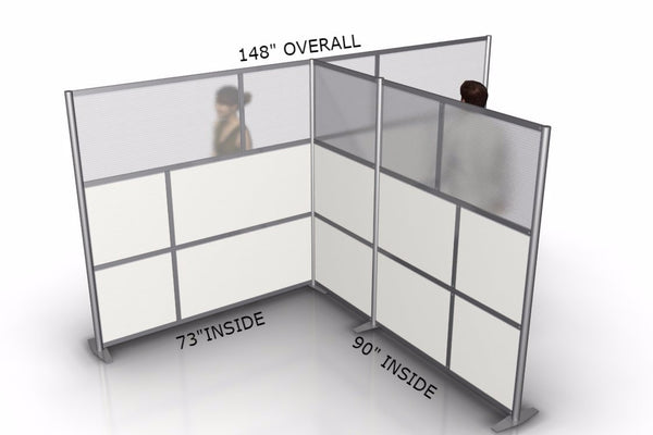 148"L x 92"W x 75" high, T-Shaped Office Partition, Translucent & White Panels