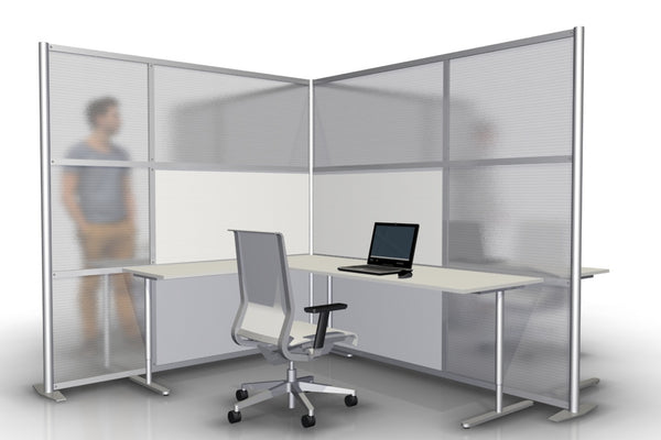 Quad T-Shaped Office Partition with White and Translucent Panels