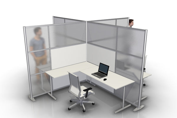 Quad T-Shaped Office Partition with White and Translucent Panels