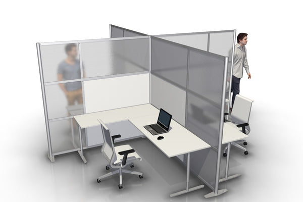 Quad T-Shaped Office Partition with White and Translucent Panels