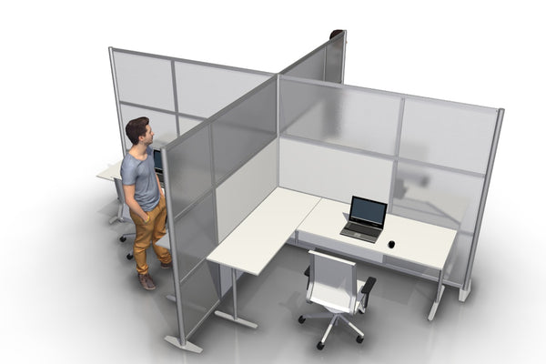 Quad T-Shaped Office Partition with White and Translucent Panels