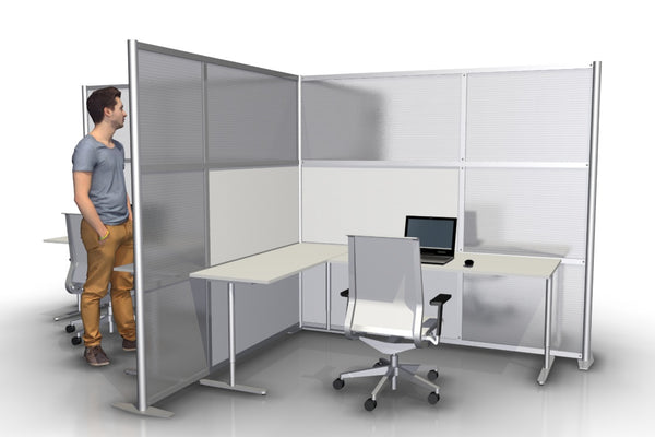 Quad T-Shaped Office Partition with White and Translucent Panels