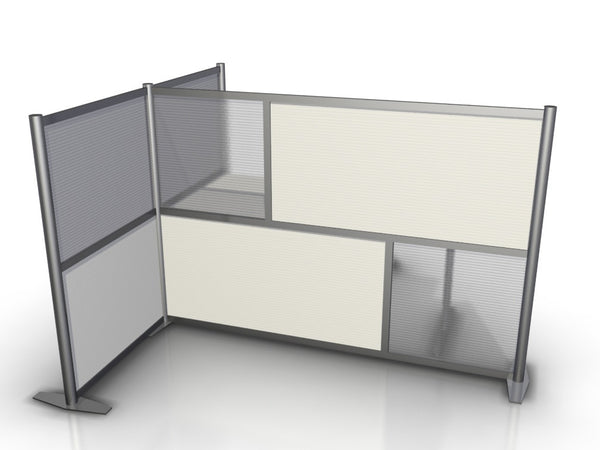 T-Shaped Office Partition - 75" L x 35" W x 35" W x 51" H, White & Translucent