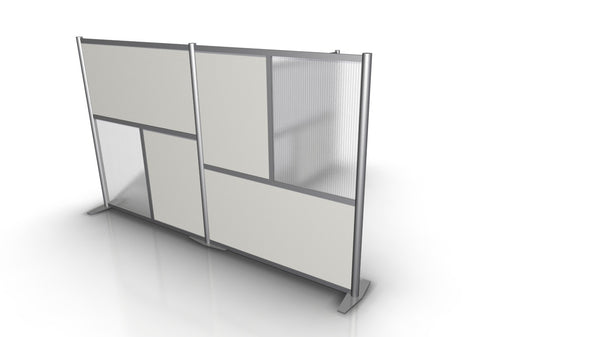 T-Shaped Office Partition - 84" L x 51" W x 51" W x 58", White & Translucent